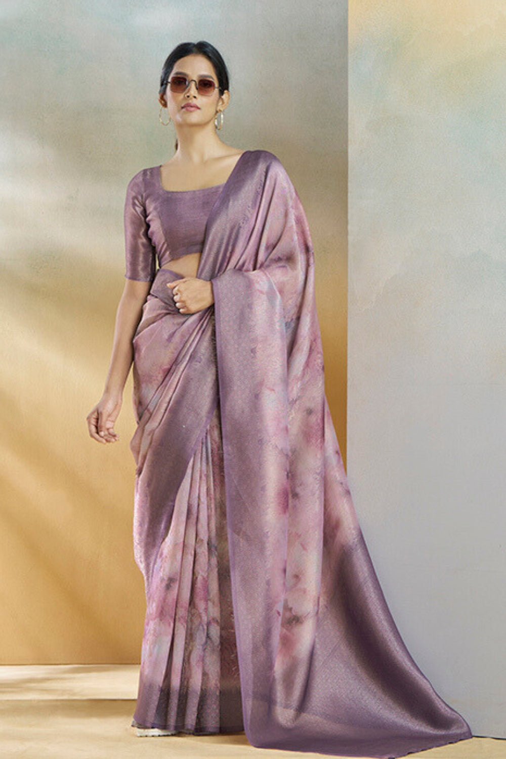 Lavender Handloom Weaving Silk Saree