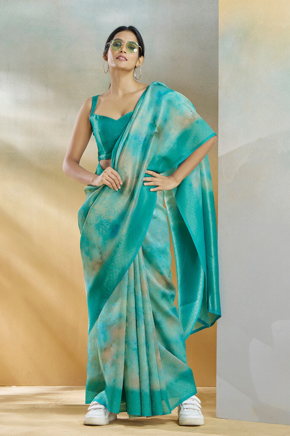 Turquoise Handloom Weaving Silk Saree