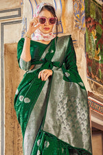 Pine Green Satin Silk Saree