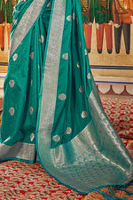 Ocean Blue Satin Silk Saree