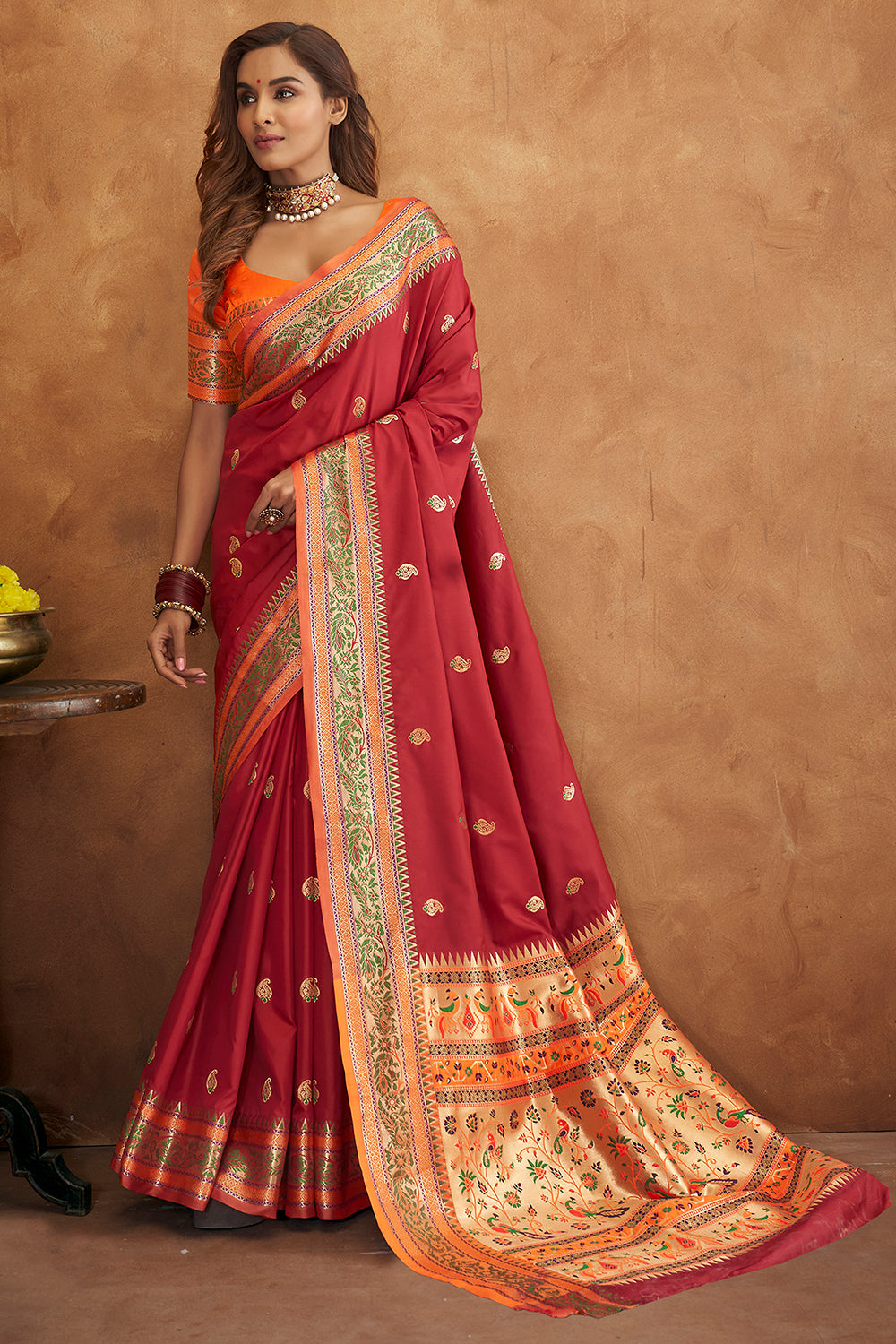 Auburn Maroon Banarasi Saree