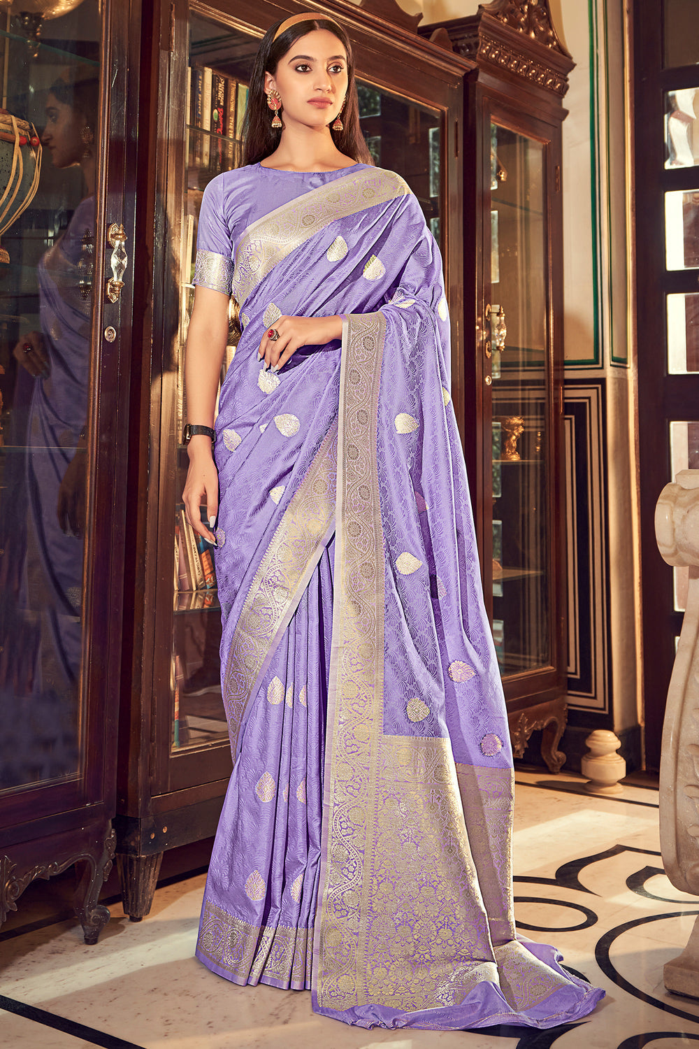 Lavendor Purple Banarasi Satin Saree