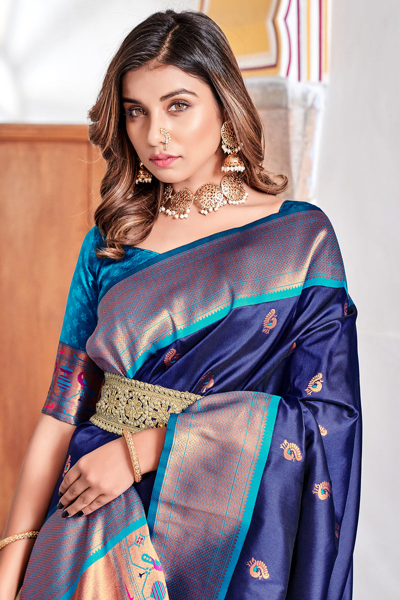 Denim Blue Paithani Saree