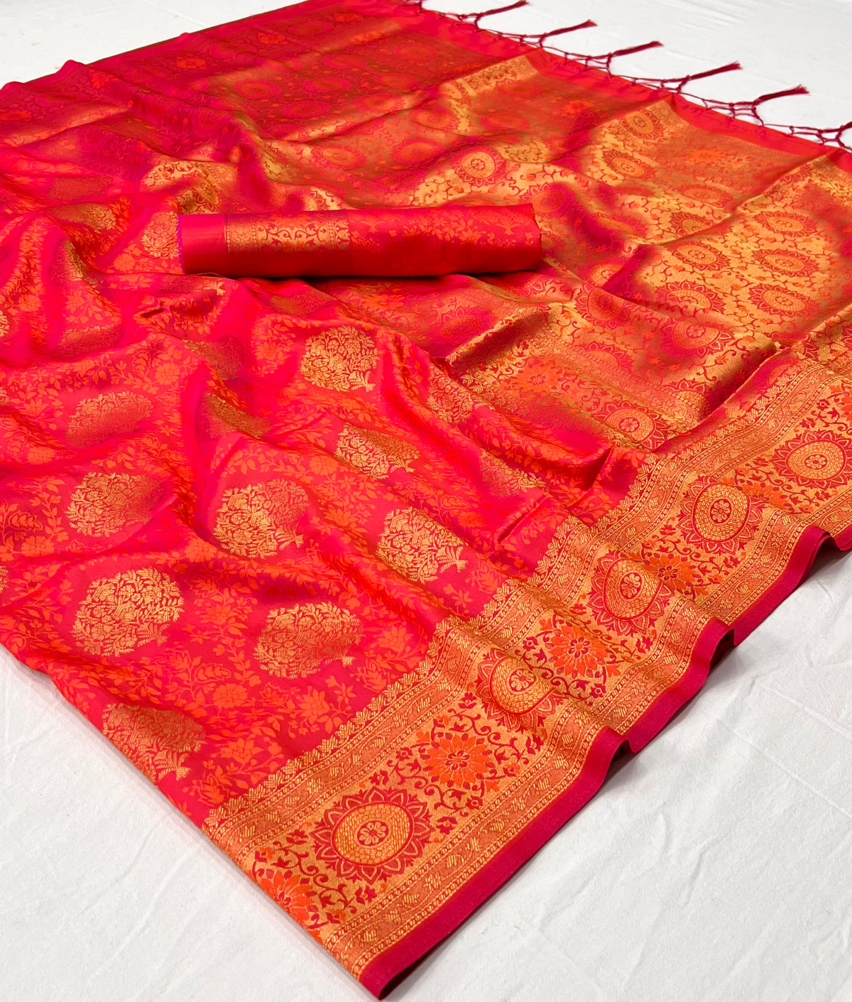 Coral Pink Kanjivaram Saree