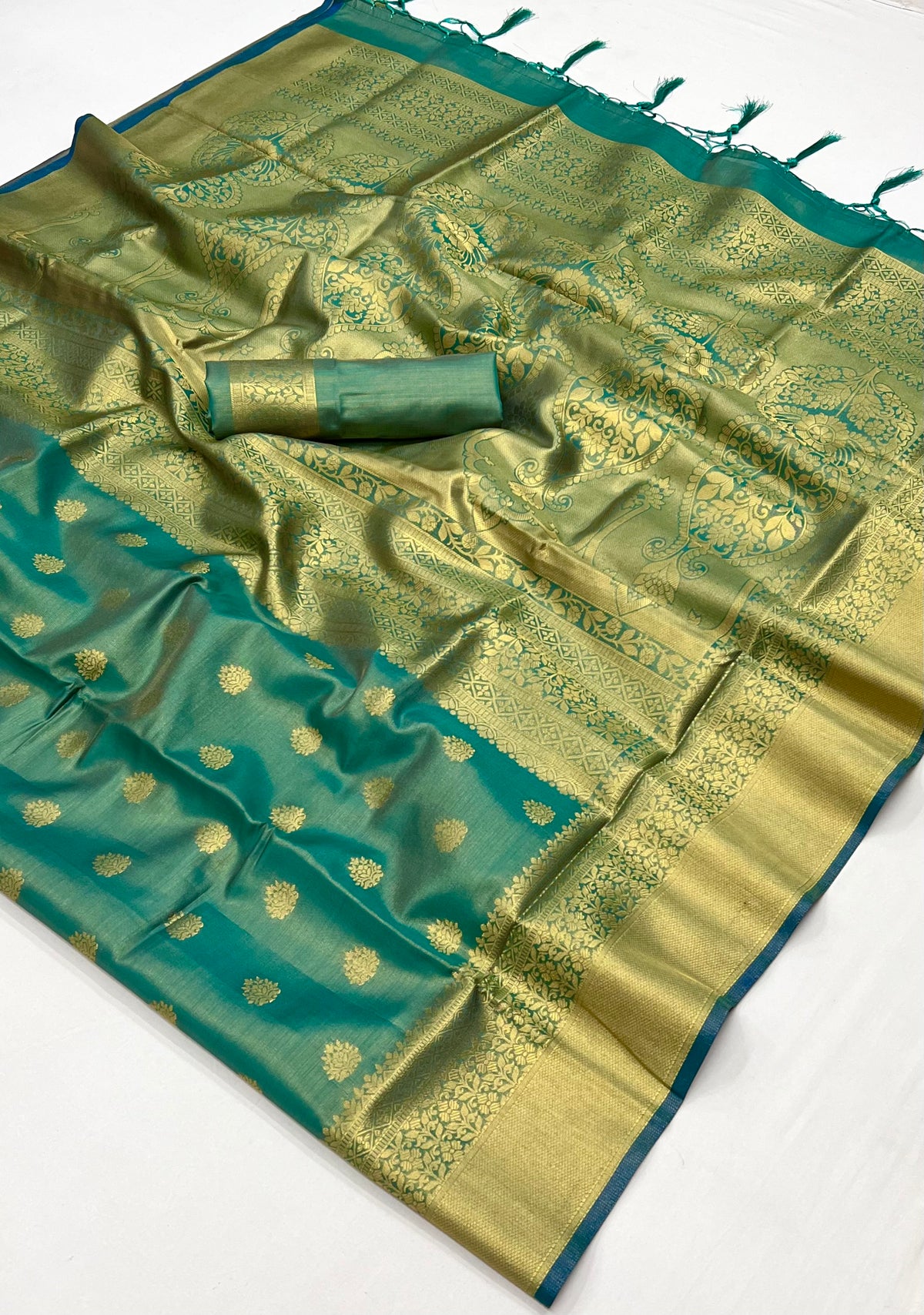 Garnet Green Banarasi Saree