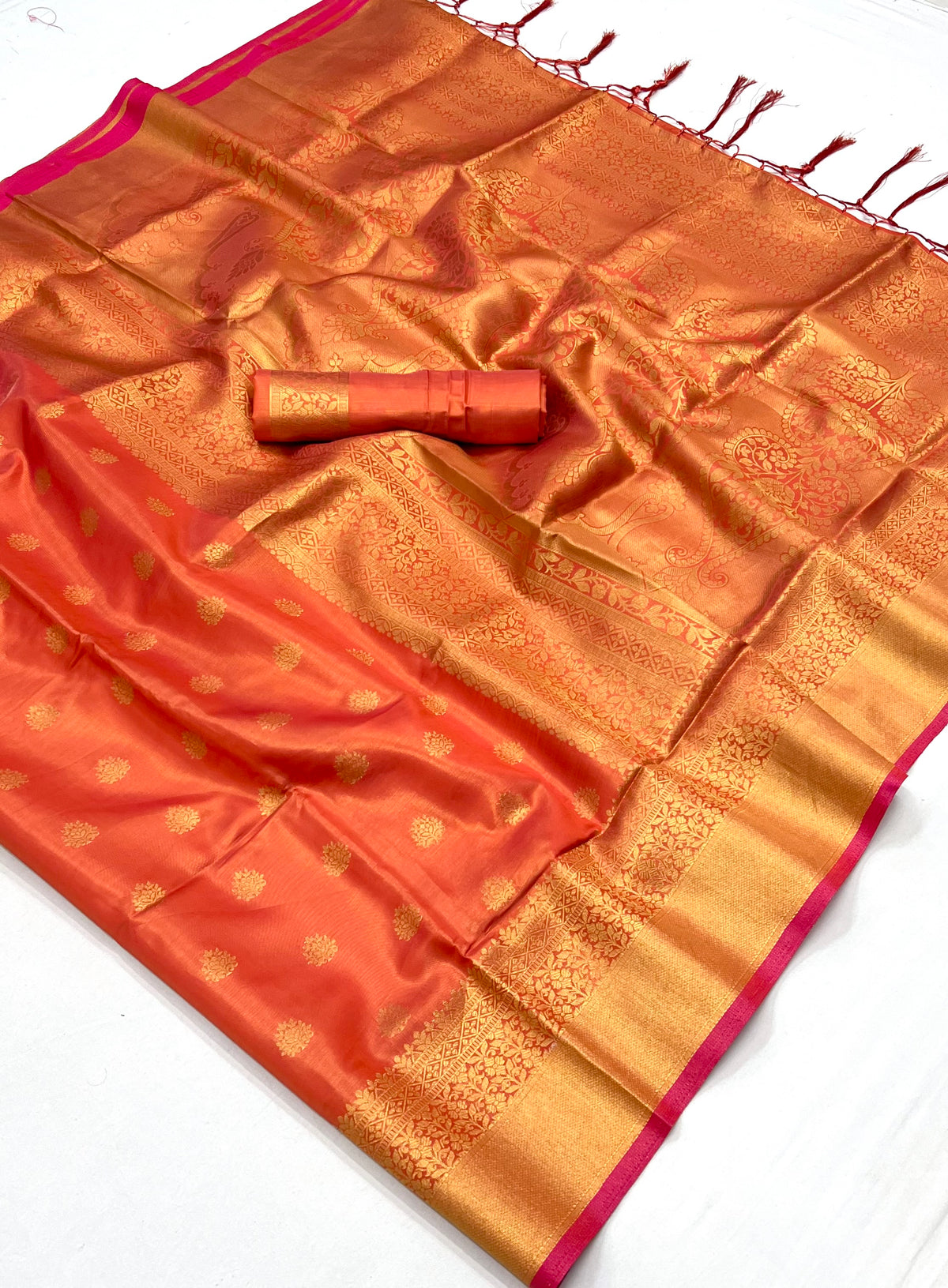 Peach Orange Banarasi Saree