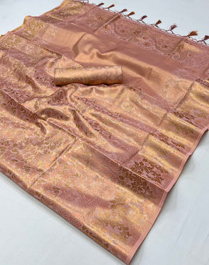 Peach Kanjivaram Zari Based Silk Saree