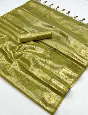 Parrot Green Kanjivaram Zari Based Silk Saree