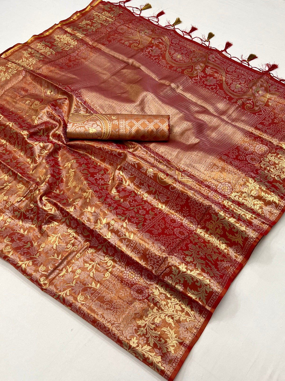 Orange Kanjivaram Zari Based Silk Saree