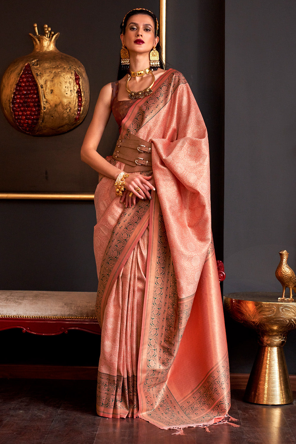 Orange  Silk Saree With Blouse Piece