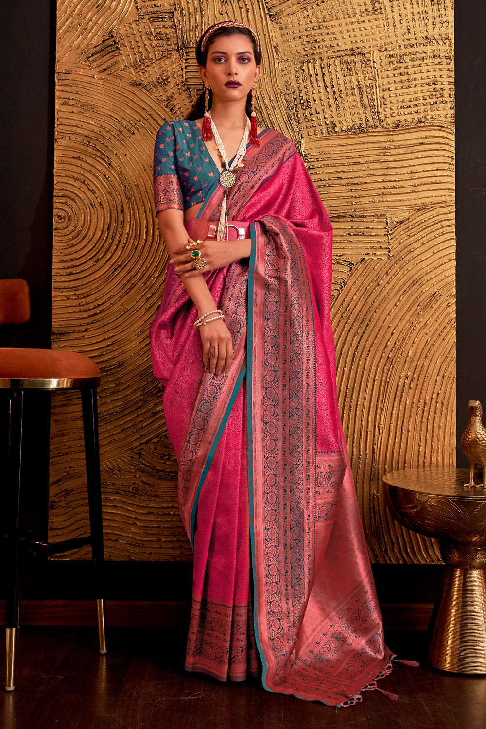 Pink Silk Saree With Blouse Piece