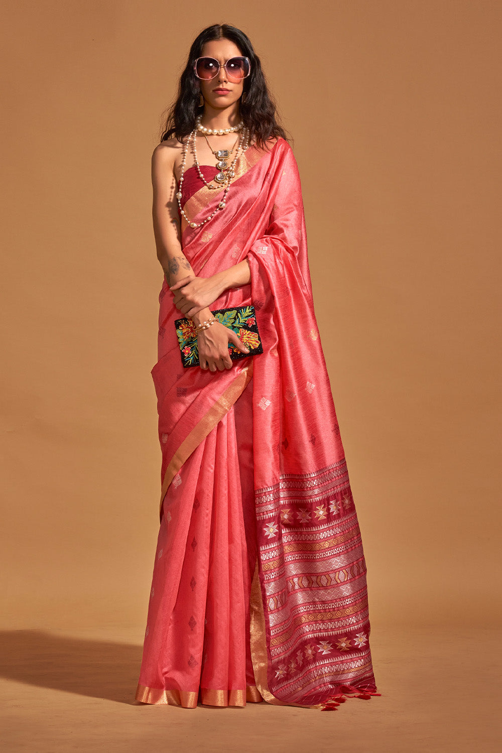 Pink Banarasi Silk Saree With Blouse Piece