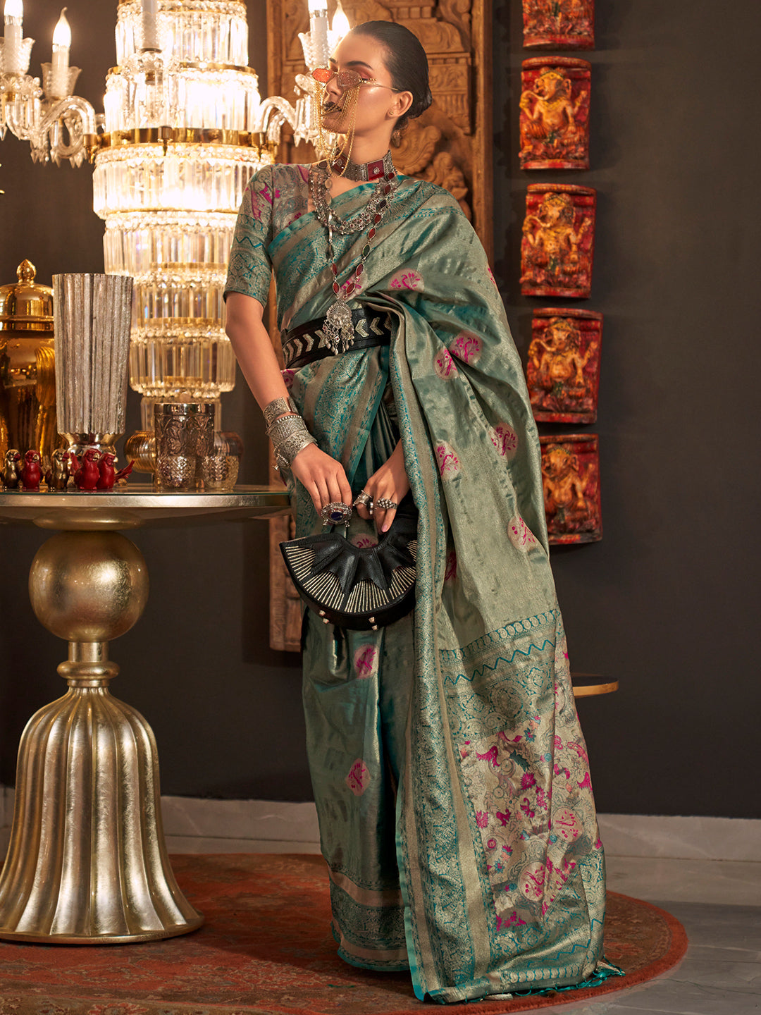 Sage Green Kanjivaram Saree