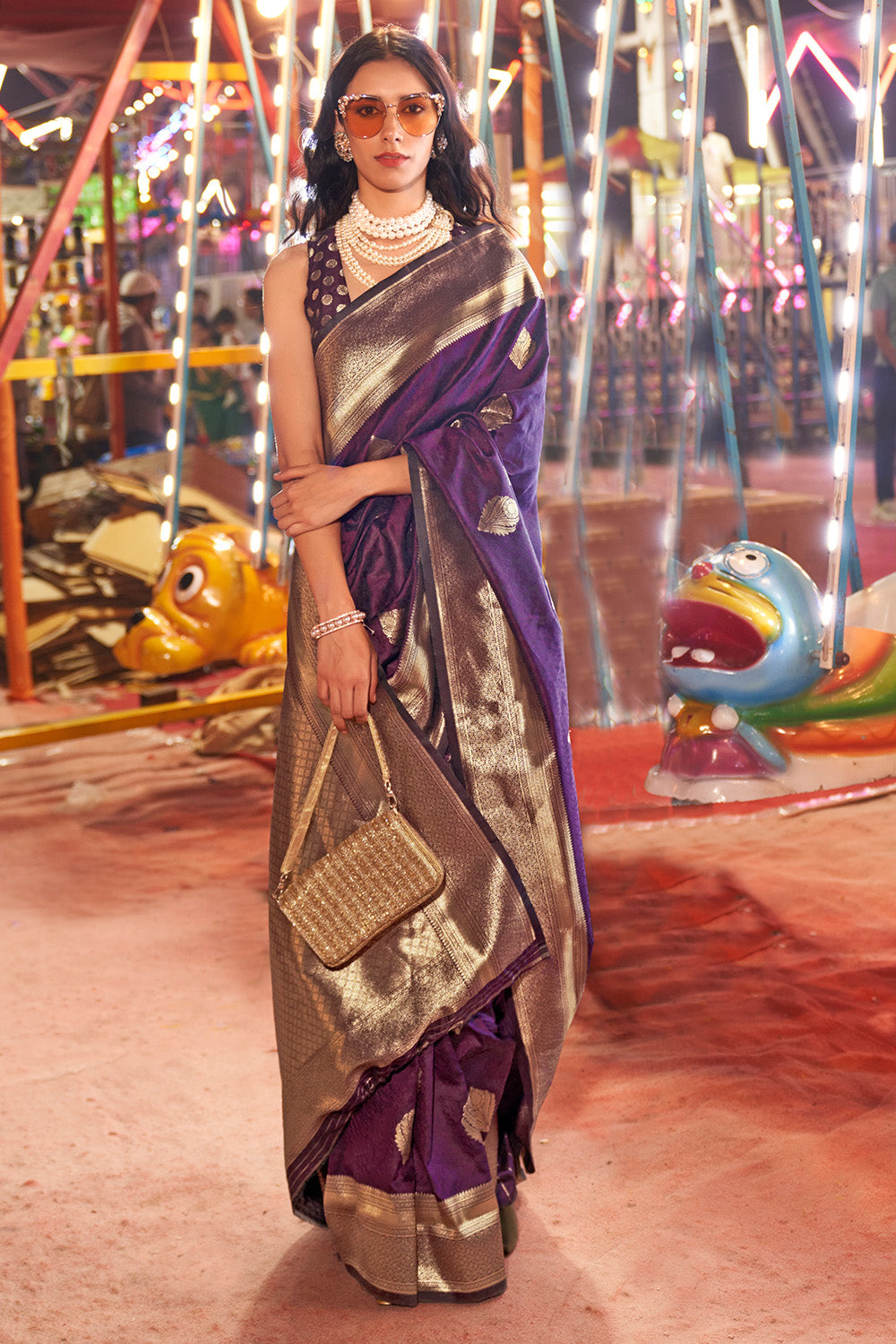 Violet Banarasi Art Silk Saree