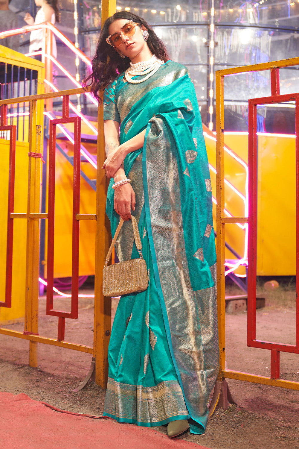 Teal Blue Banarasi Art Silk Saree