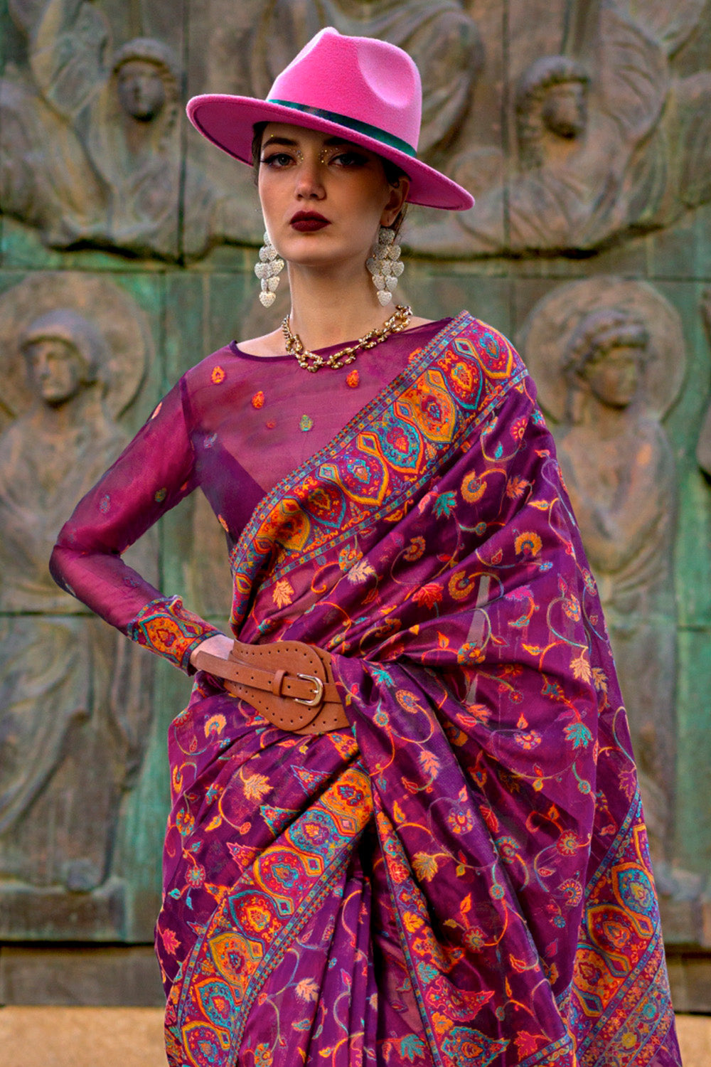 Purple Pashmina Silk Organza Saree