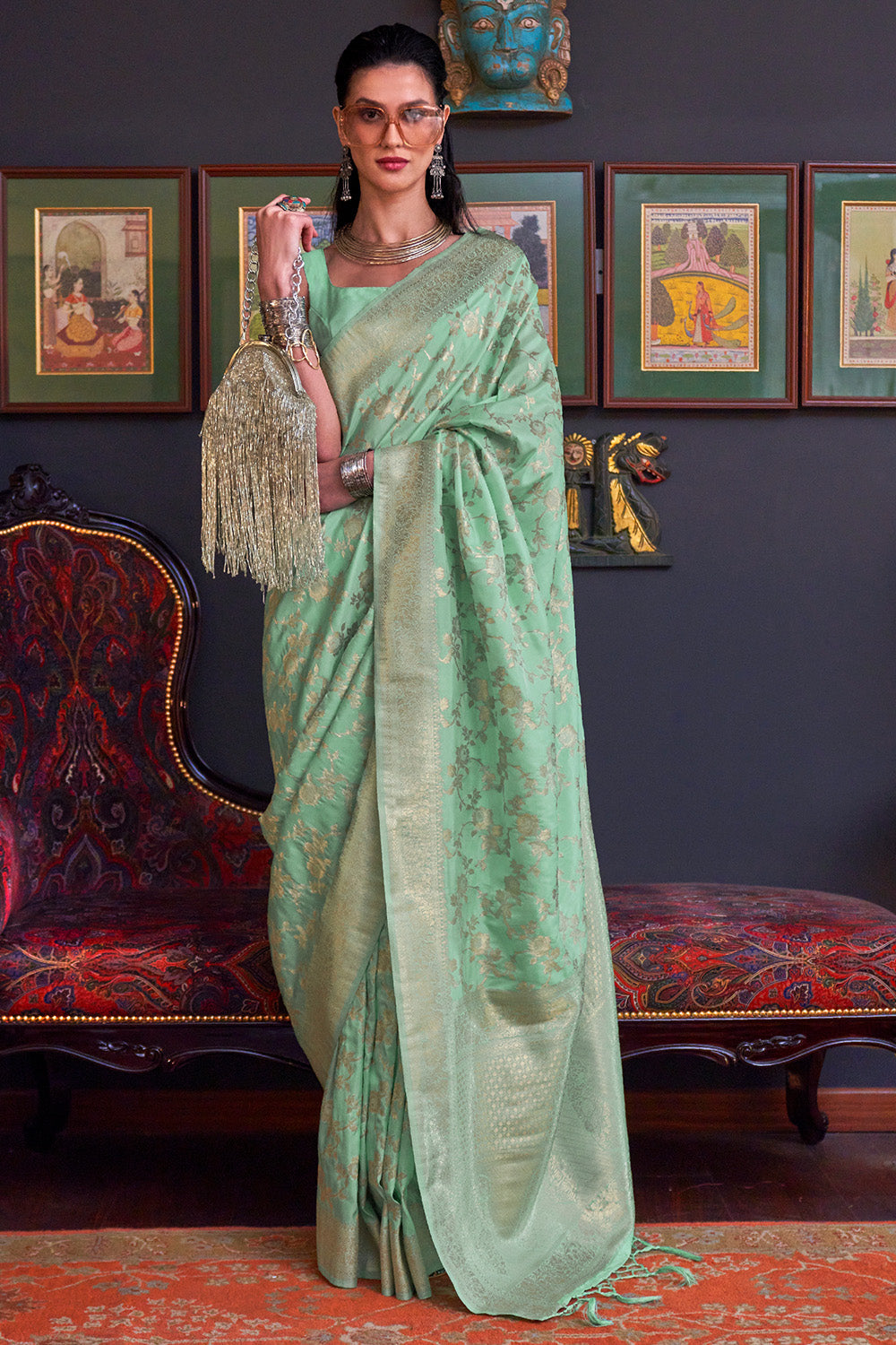 Green Katan Habutai Silk Saree With Blouse Piece