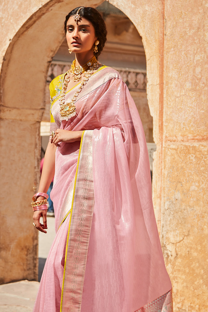 Semi Soft Silk Saree In Pastel Green Color