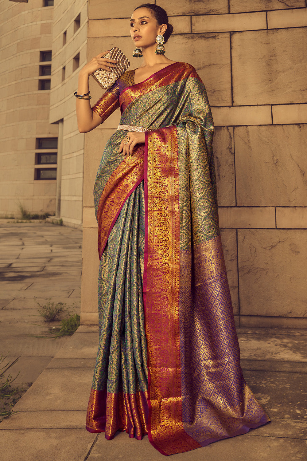 Multicolor Banarasi Silk Saree With Blouse Piece