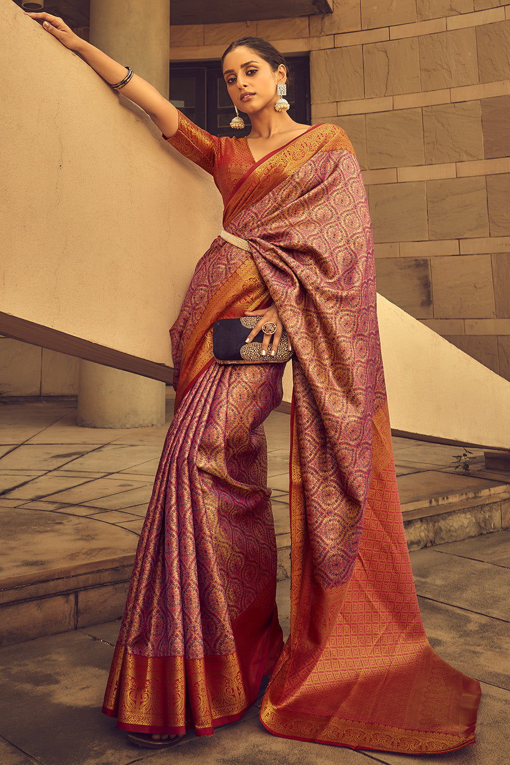 Multicolor Banarasi Silk Saree With Blouse Piece