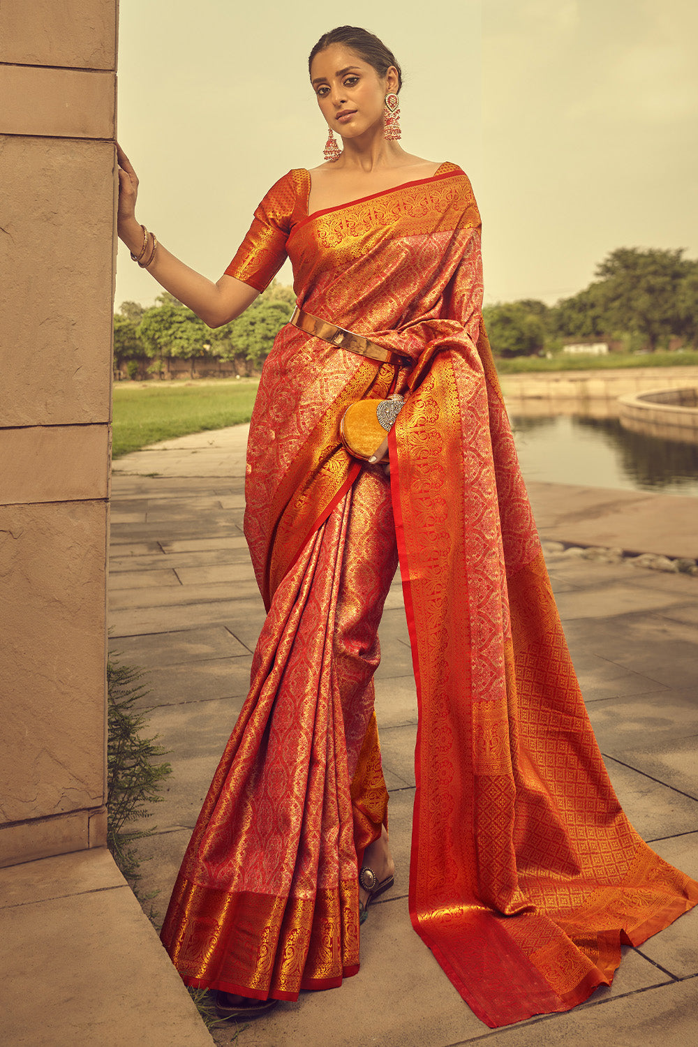 Multicolor Banarasi Silk Saree With Blouse Piece