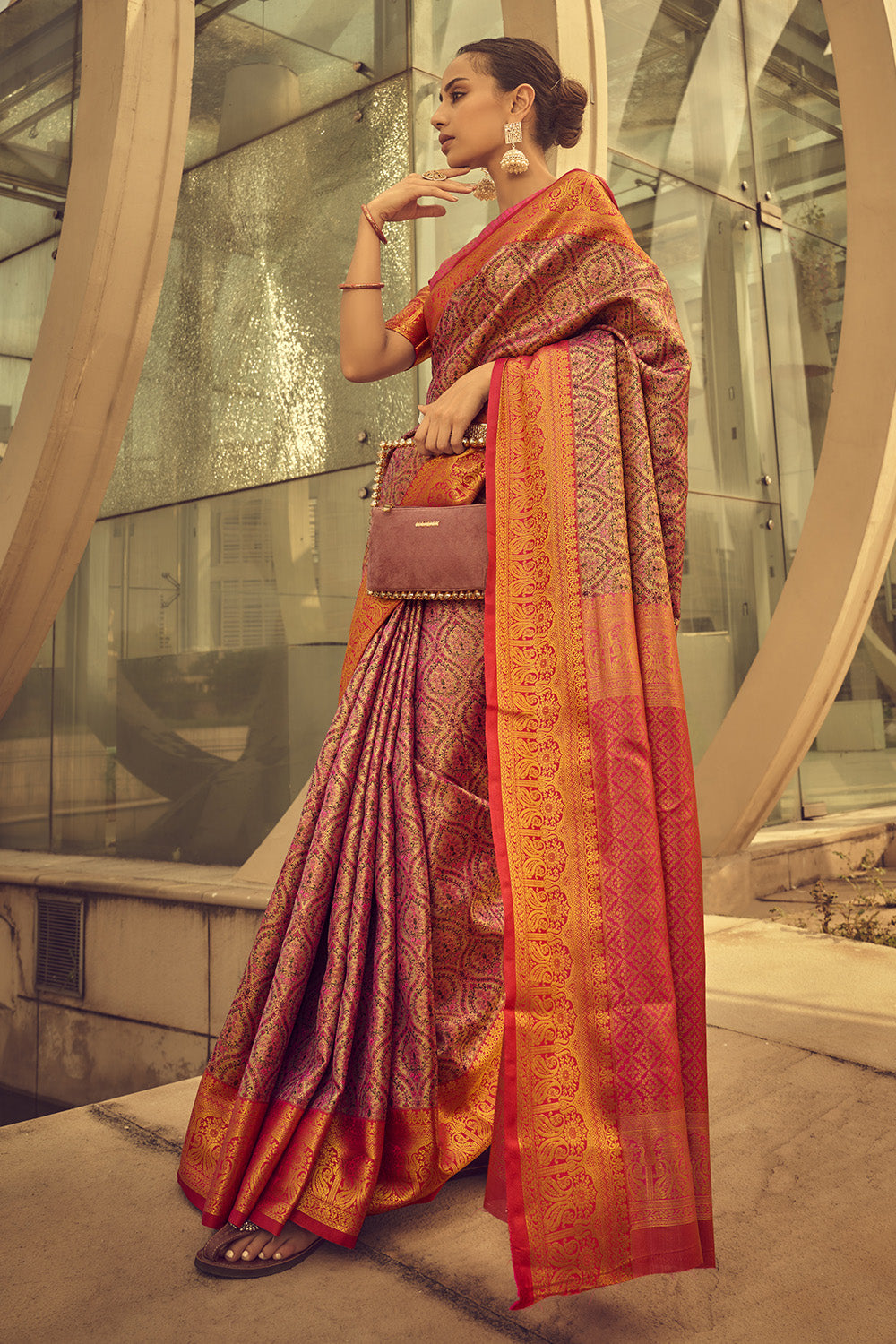 Multicolor Banarasi Silk Saree With Blouse Piece