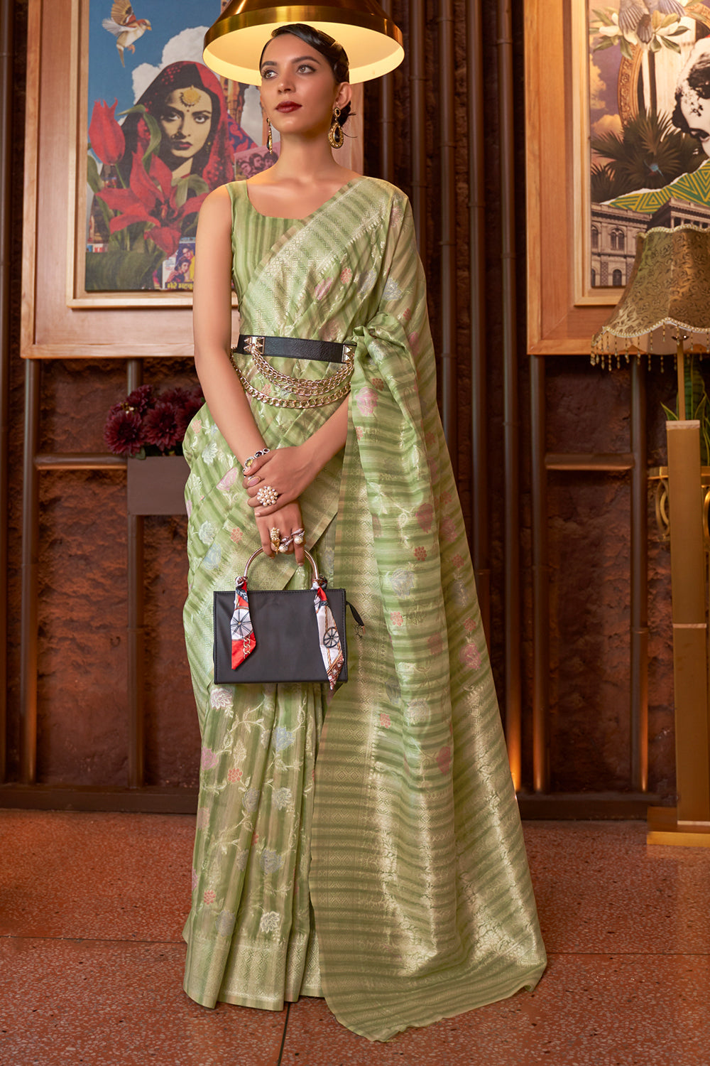 Fern Green Linen Saree