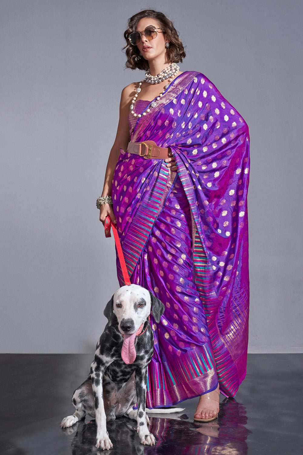 Purple Banarasi Silk Saree With Blouse Piece