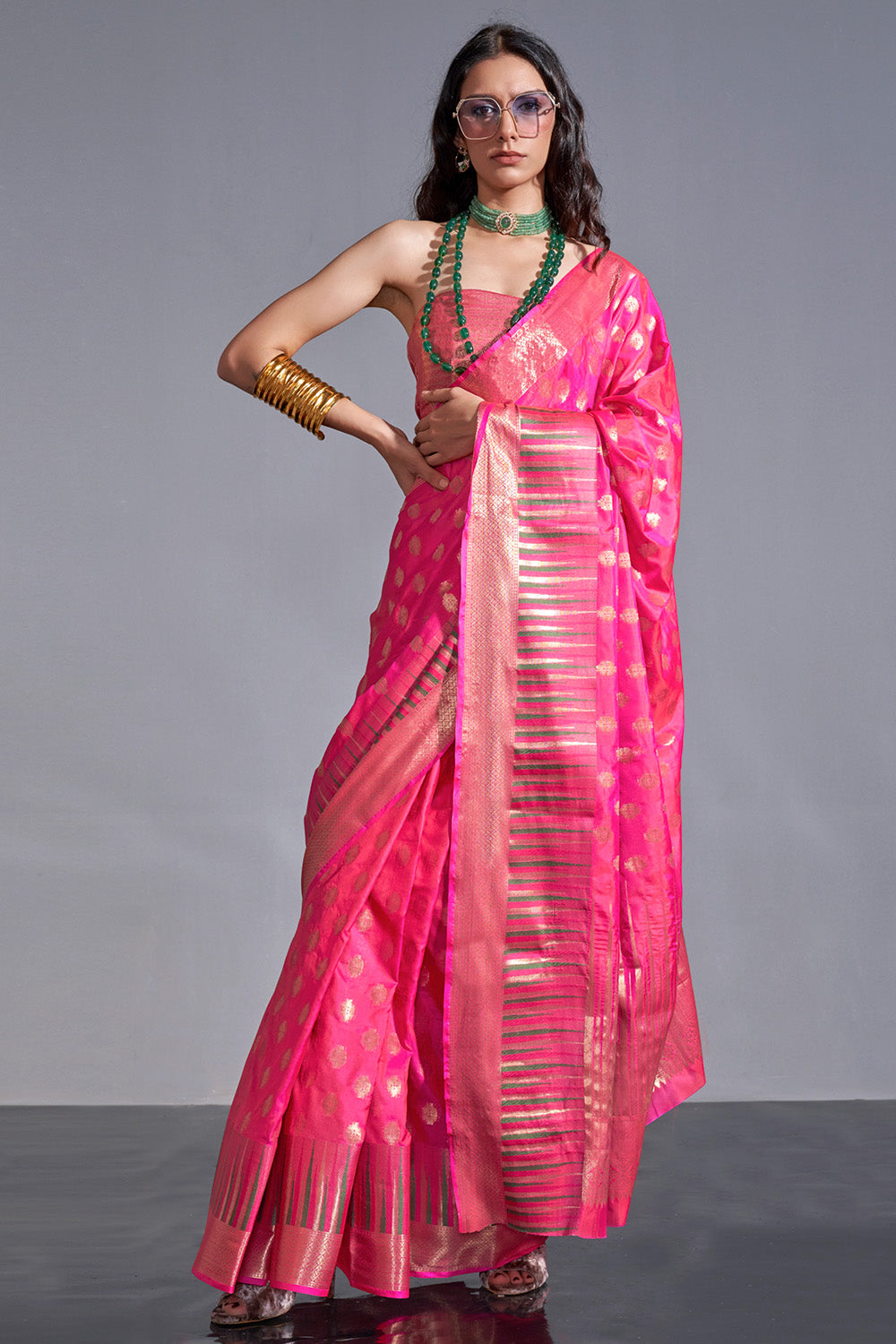 Pink Banarasi Silk Saree With Blouse Piece