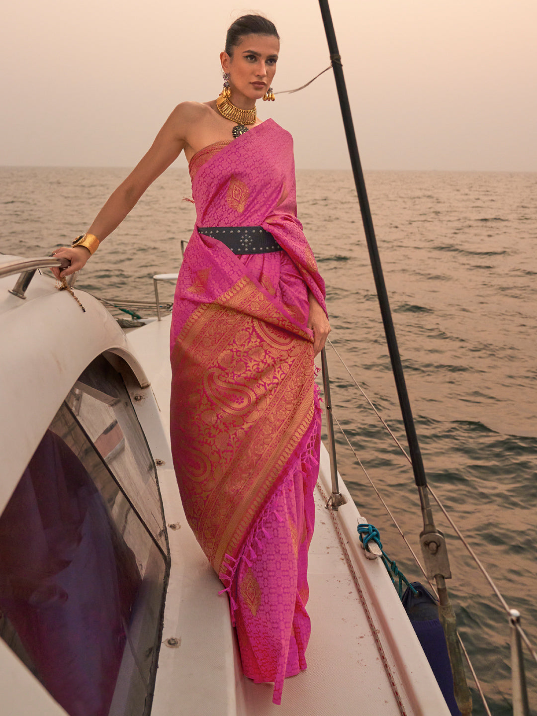 Punch Pink Satin Saree