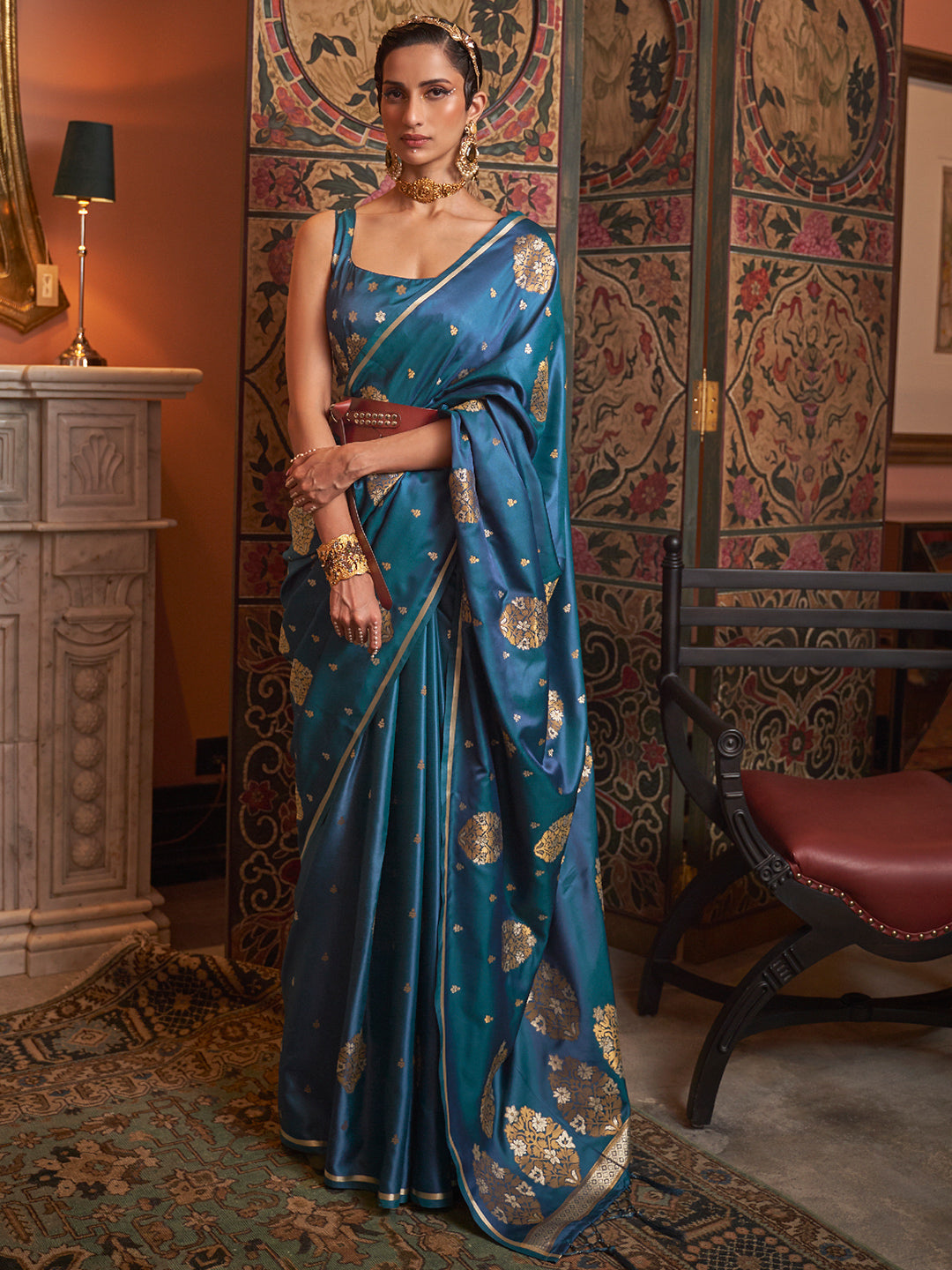 Peacock Blue Banarasi Saree