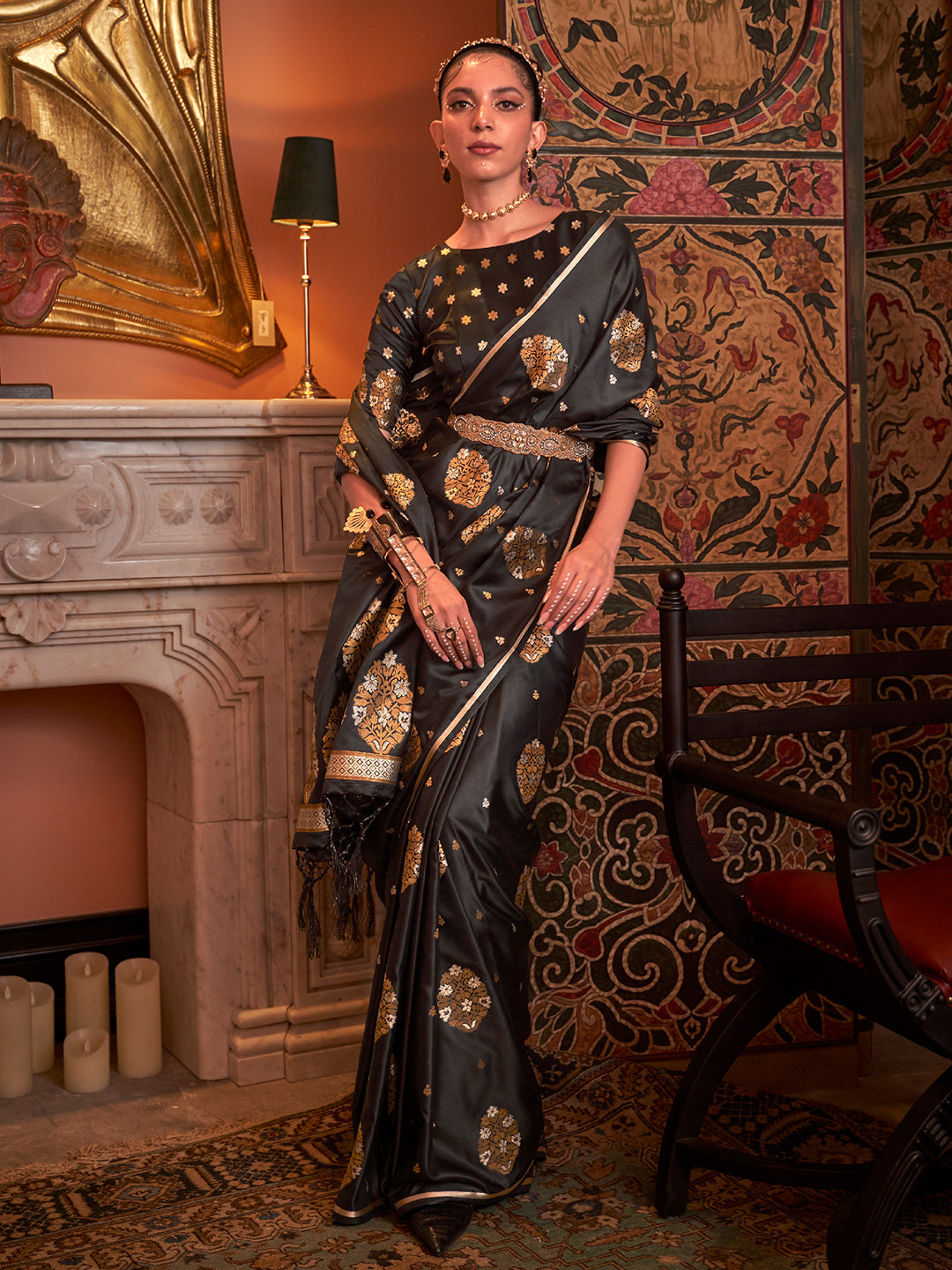 Deep Black Banarasi Saree