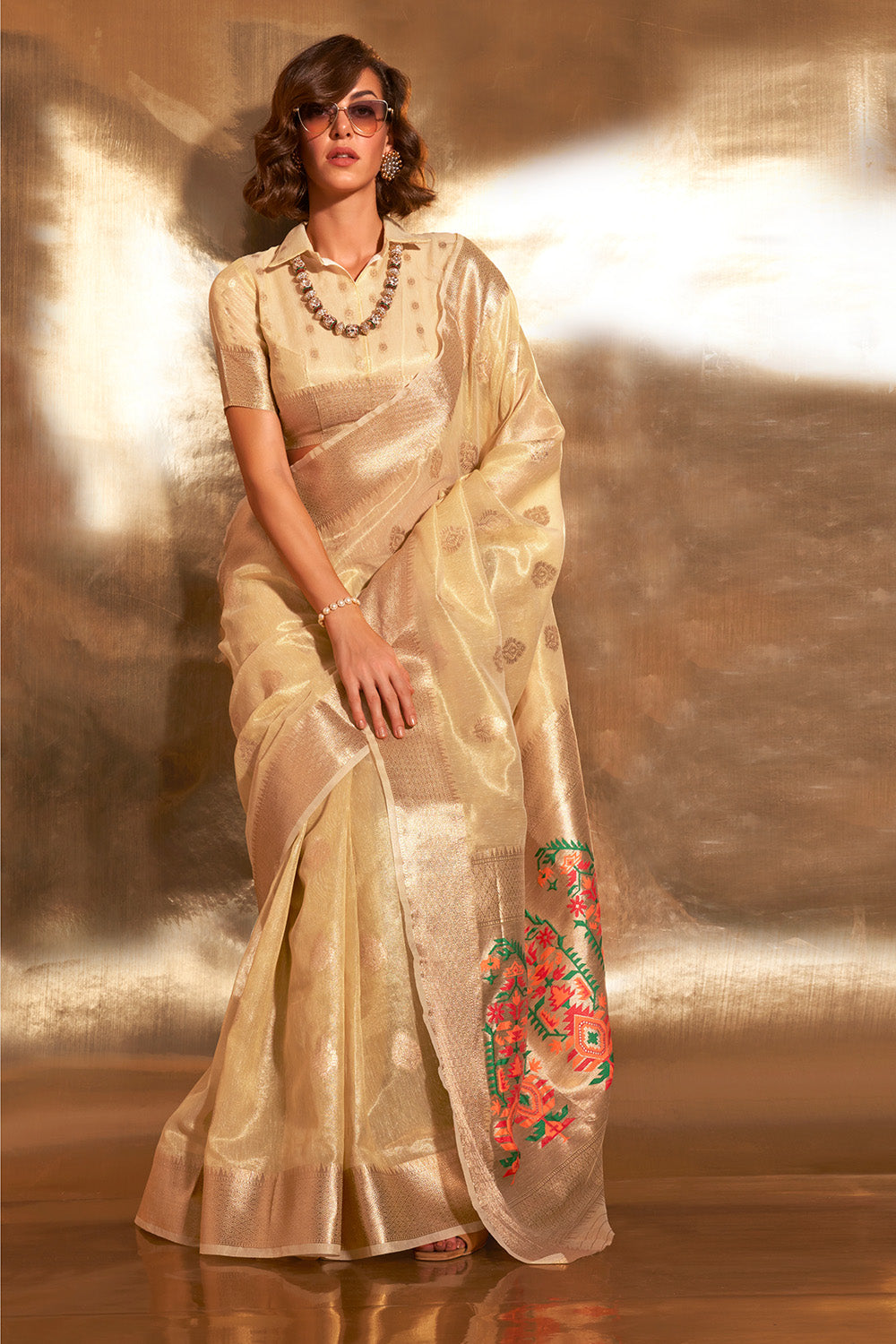 Yellow Paithani Silk Saree