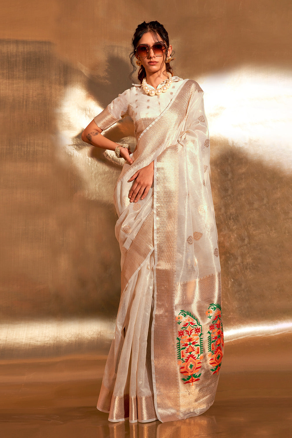 Off White Paithani Silk Saree