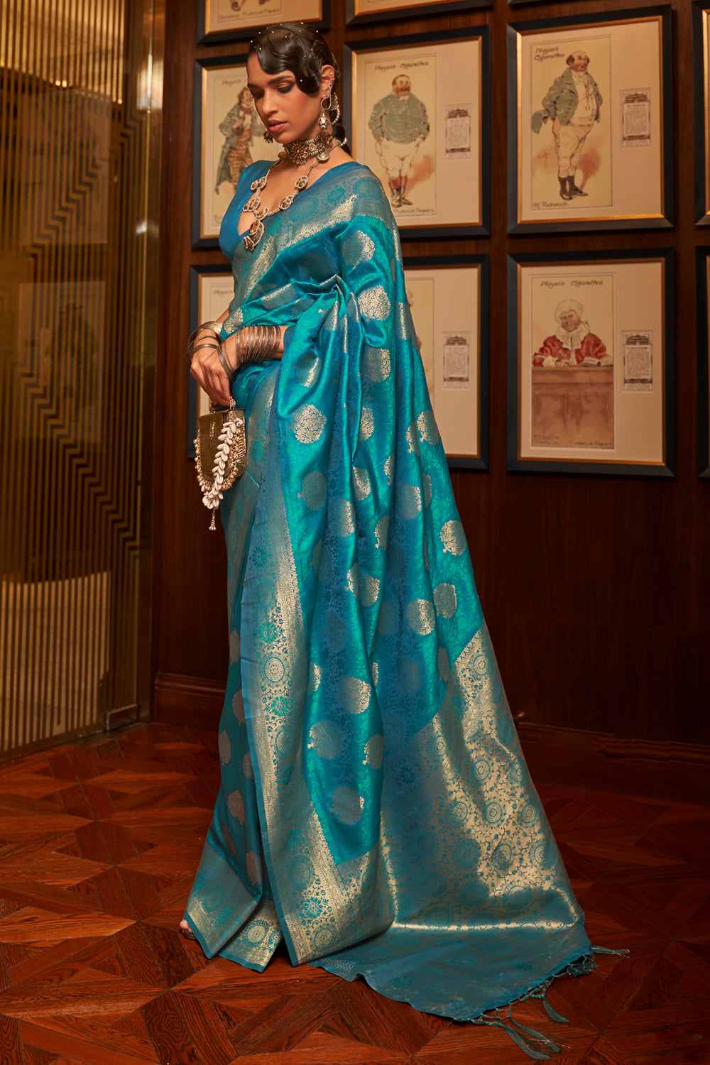 Cyan Blue Banarasi Saree