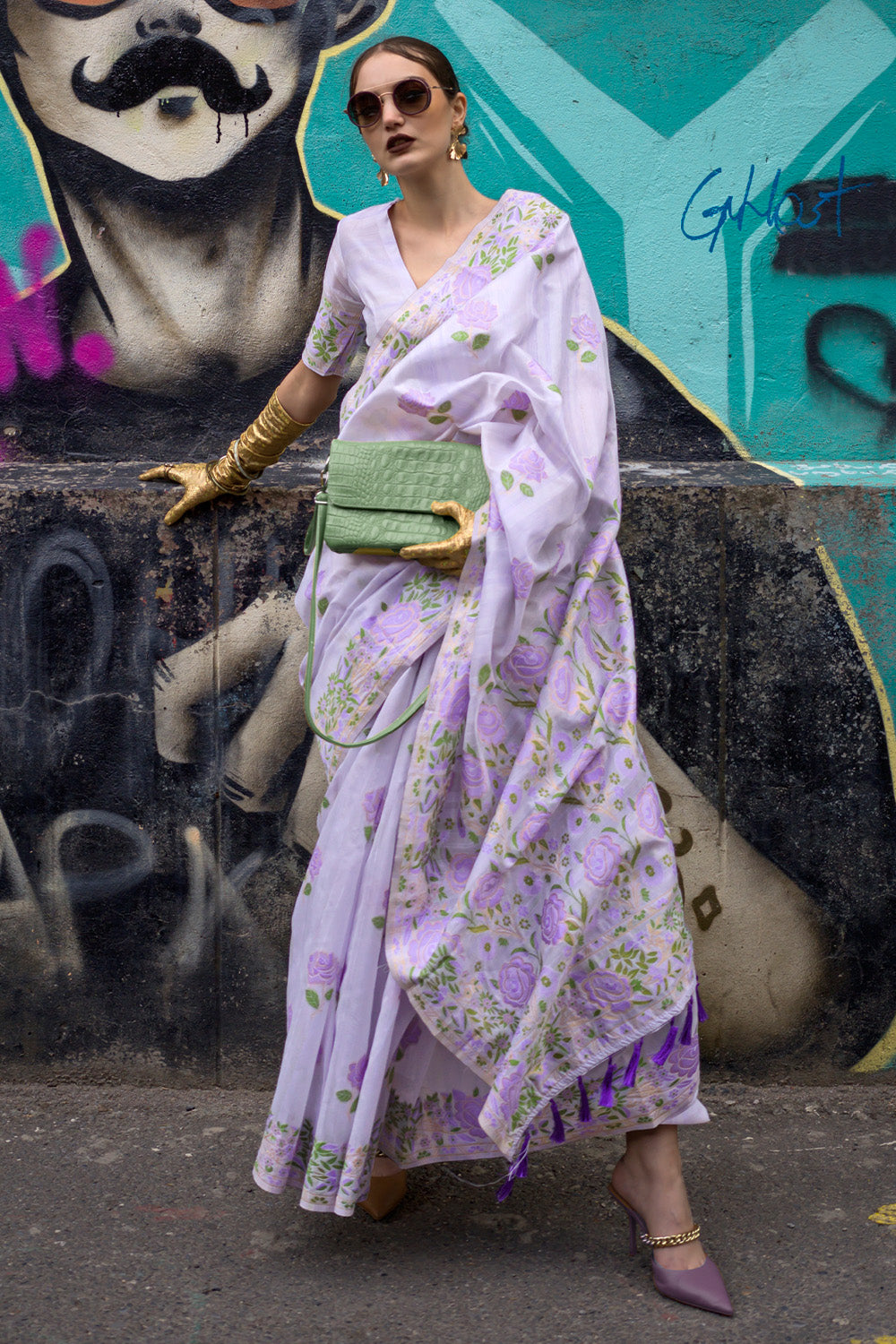 Purple Banarasi Silk Saree With Blouse Piece