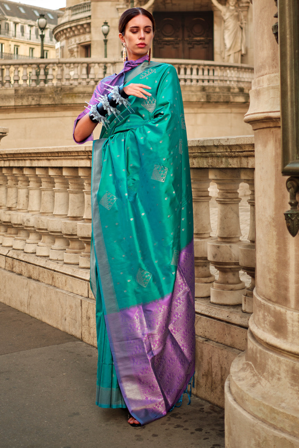 Bottle Green Soft Silk Saree With Blouse Piece