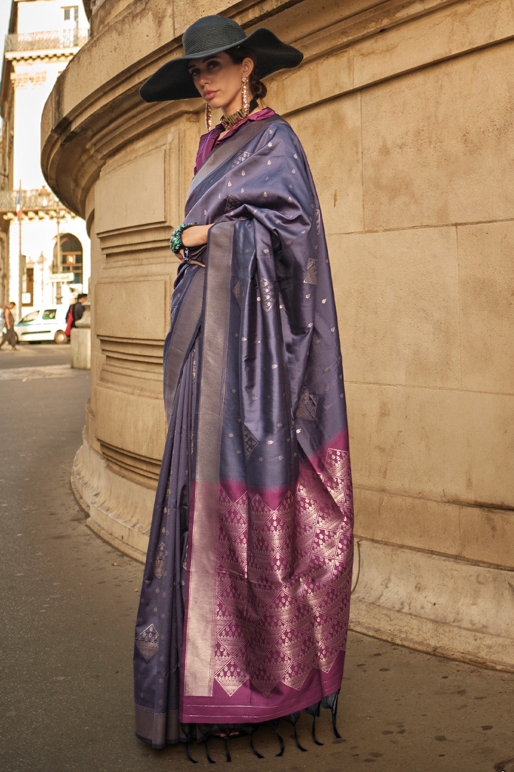 Grey Soft Silk Saree With Blouse Piece