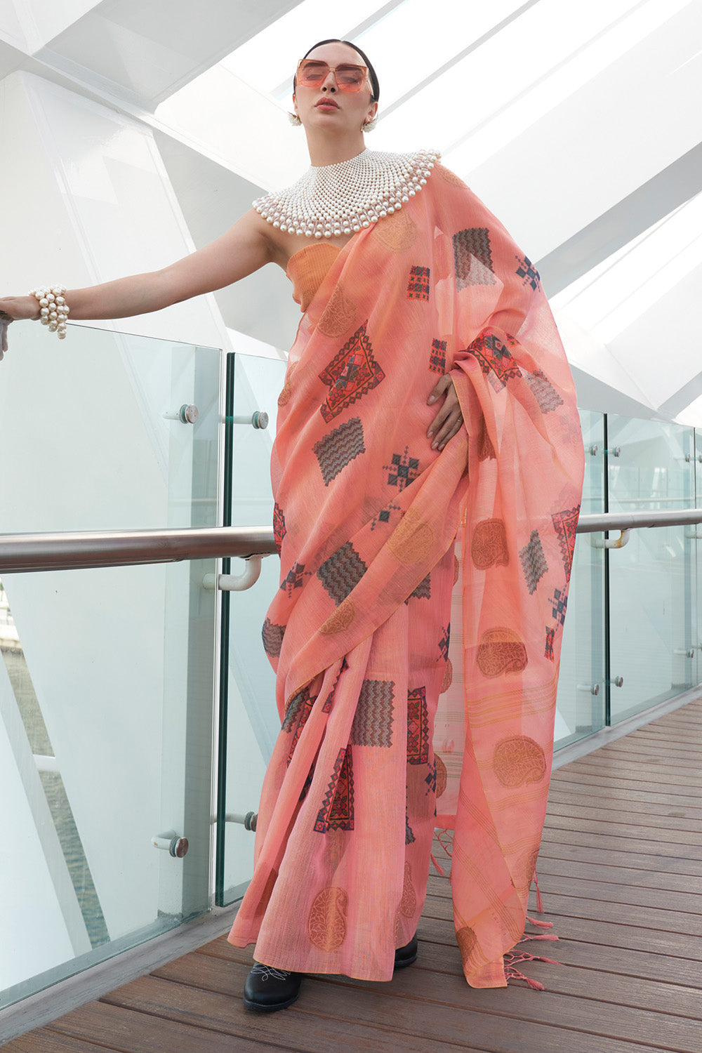 Pink Banarasi Silk Printed Tissue Saree