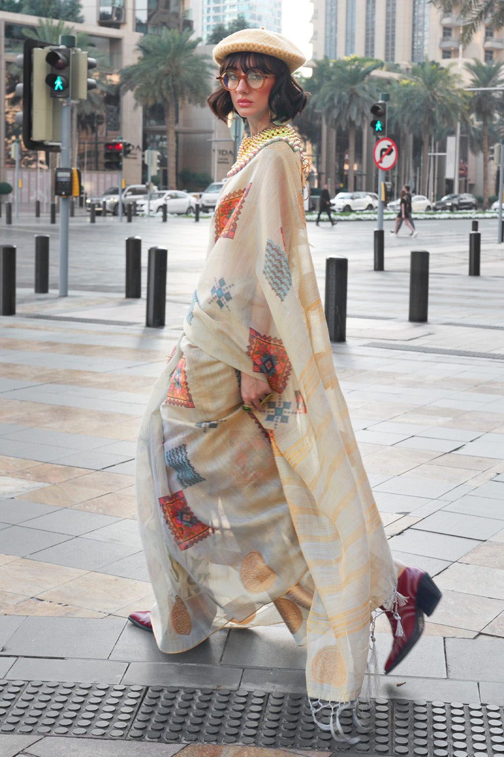 Grey Banarasi Silk Printed Tissue Saree With Blouse Piece