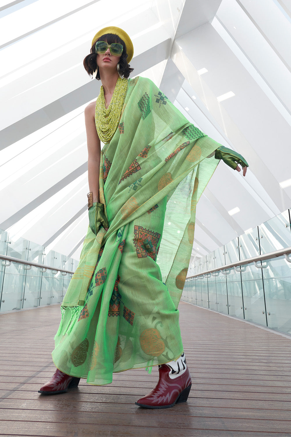 Mint Green Banarasi Silk Printed Tissue Saree