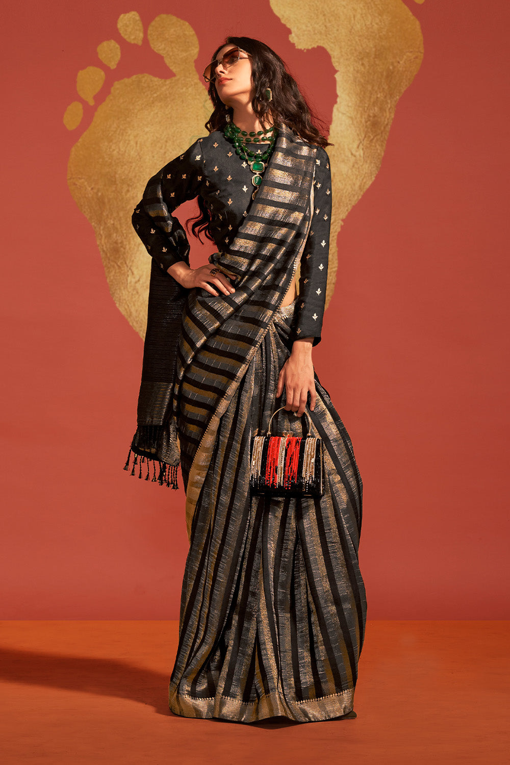 Black Banarasi Silk Viscose Saree