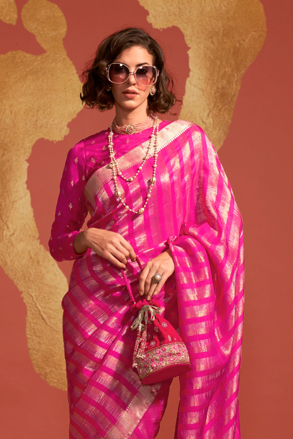 Pink Banarasi Silk Viscose Saree With Blouse Piece