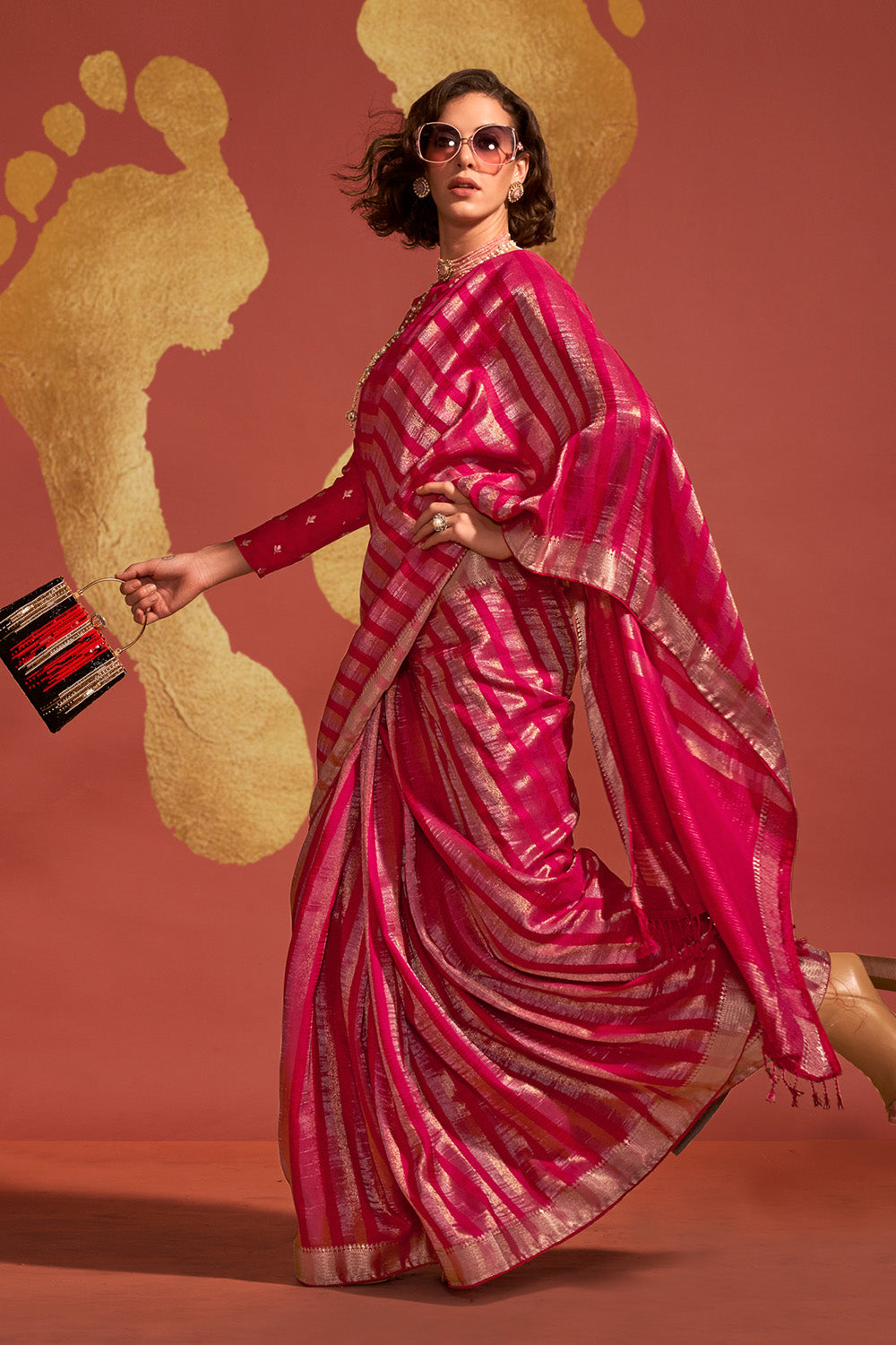 Pink Banarasi Silk Viscose Saree With Blouse Piece