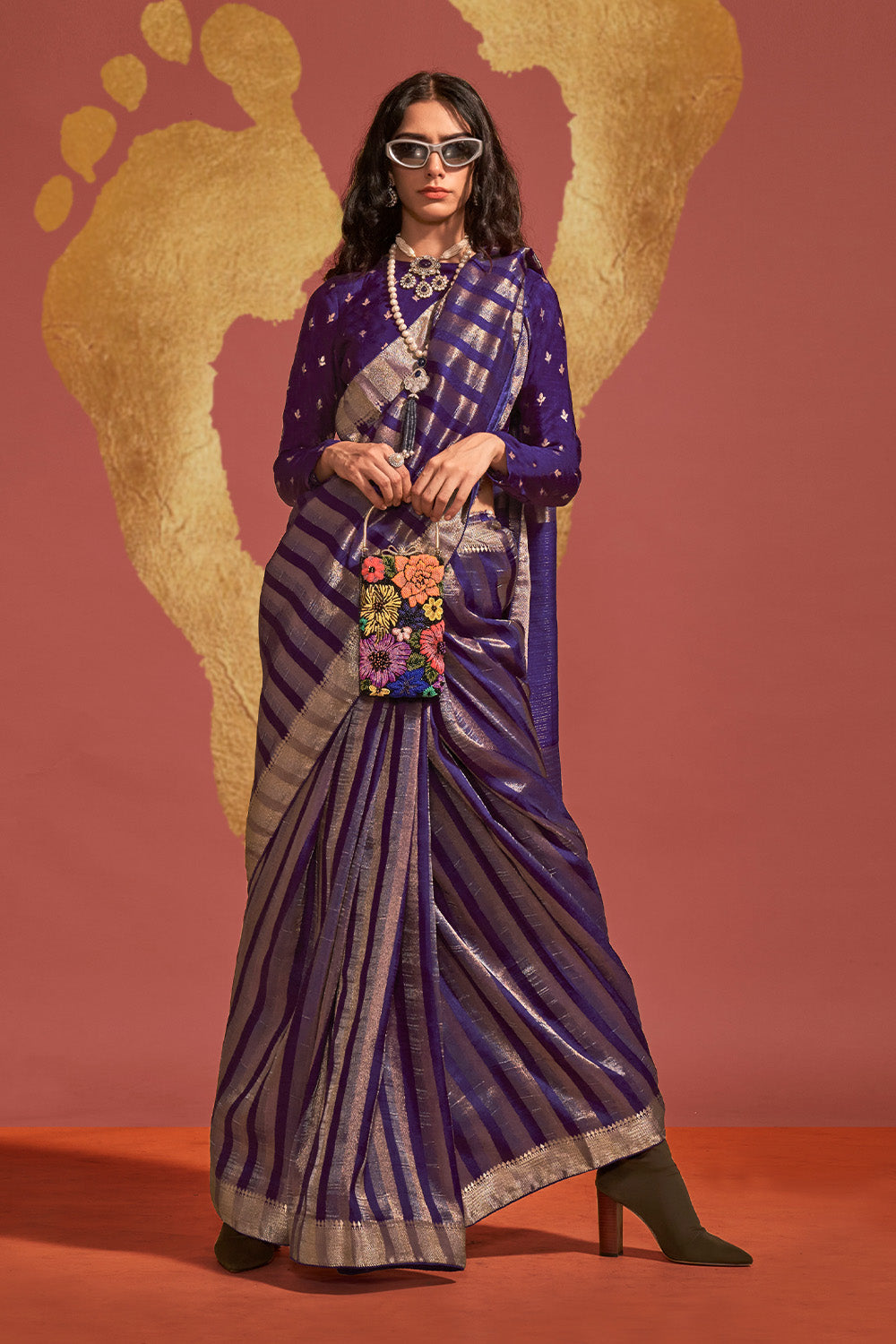 Navy Blue Banarasi Silk Viscose Saree