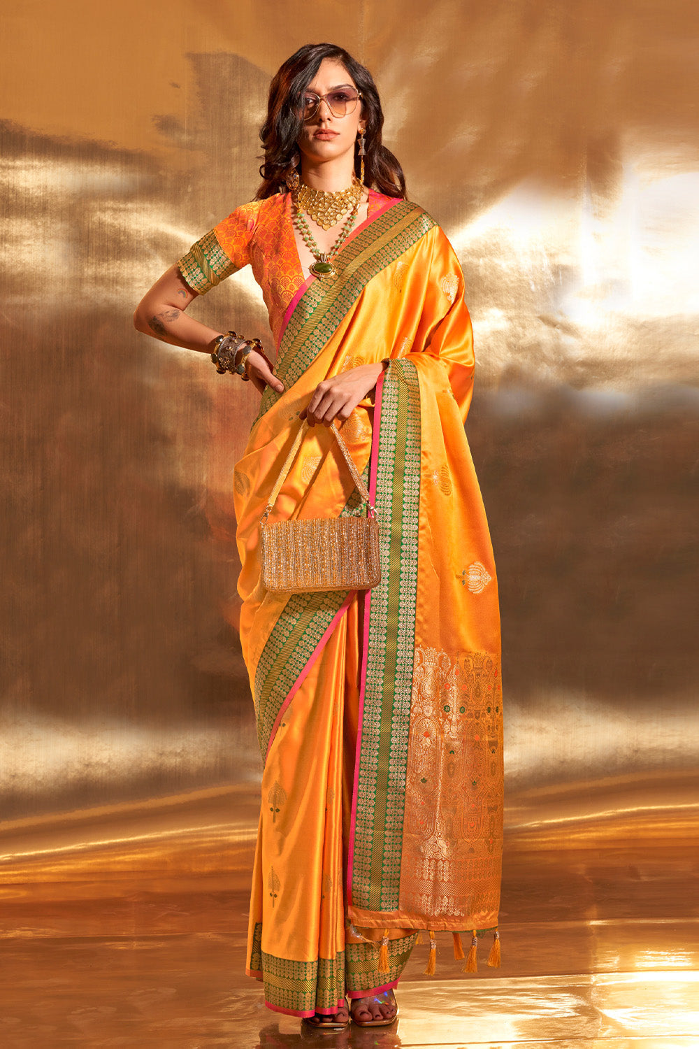 Yellow Banarasi Silk Saree