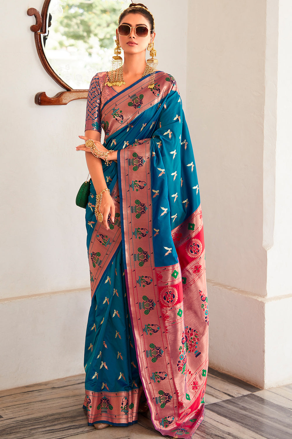 Peacock Blue Paithani Silk Saree