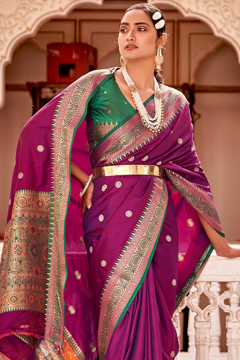 Plum Violet Banarasi Silk Saree