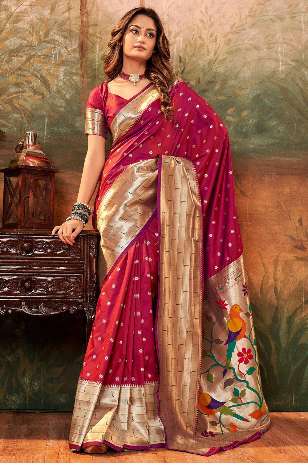 Red Paithani Silk With Zari Weaving Saree