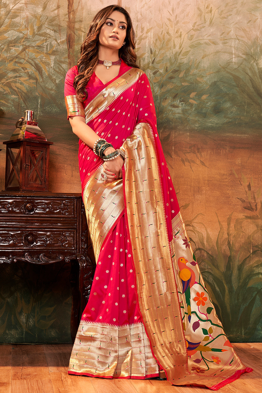 Red Paithani Silk With Zari Weaving Saree